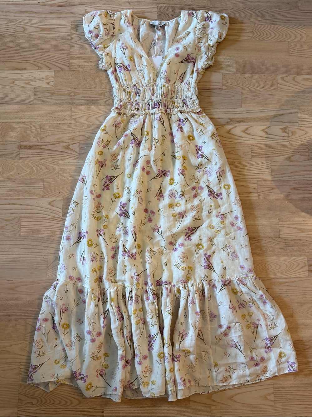 & Other Stories Cream Floral Maxi Dress with Yellow & Purple Accents- NWT